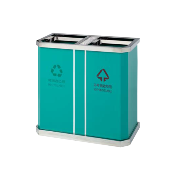 thùng rác inox 2 ngăn A45 xanh