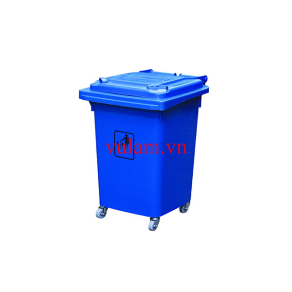thùng rác nhựa 4 bánh xe 60 lít màu xanh nước biển